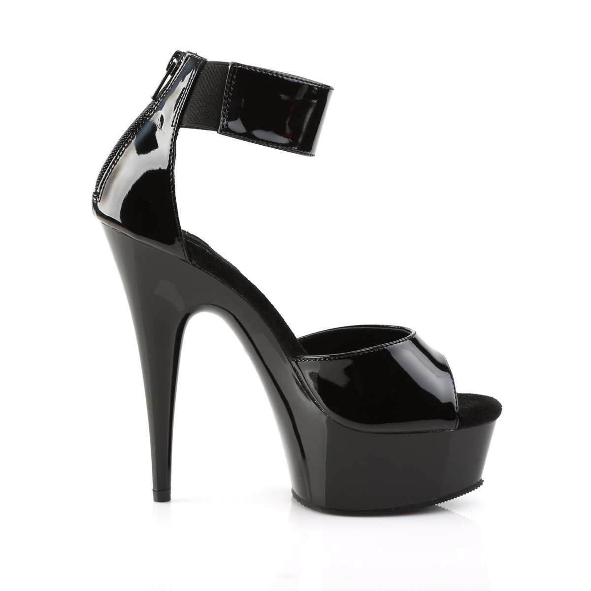 Pleaser Delight-670-3 B/M - Shiny Black Platform High-Heel Ankle Strap Heels