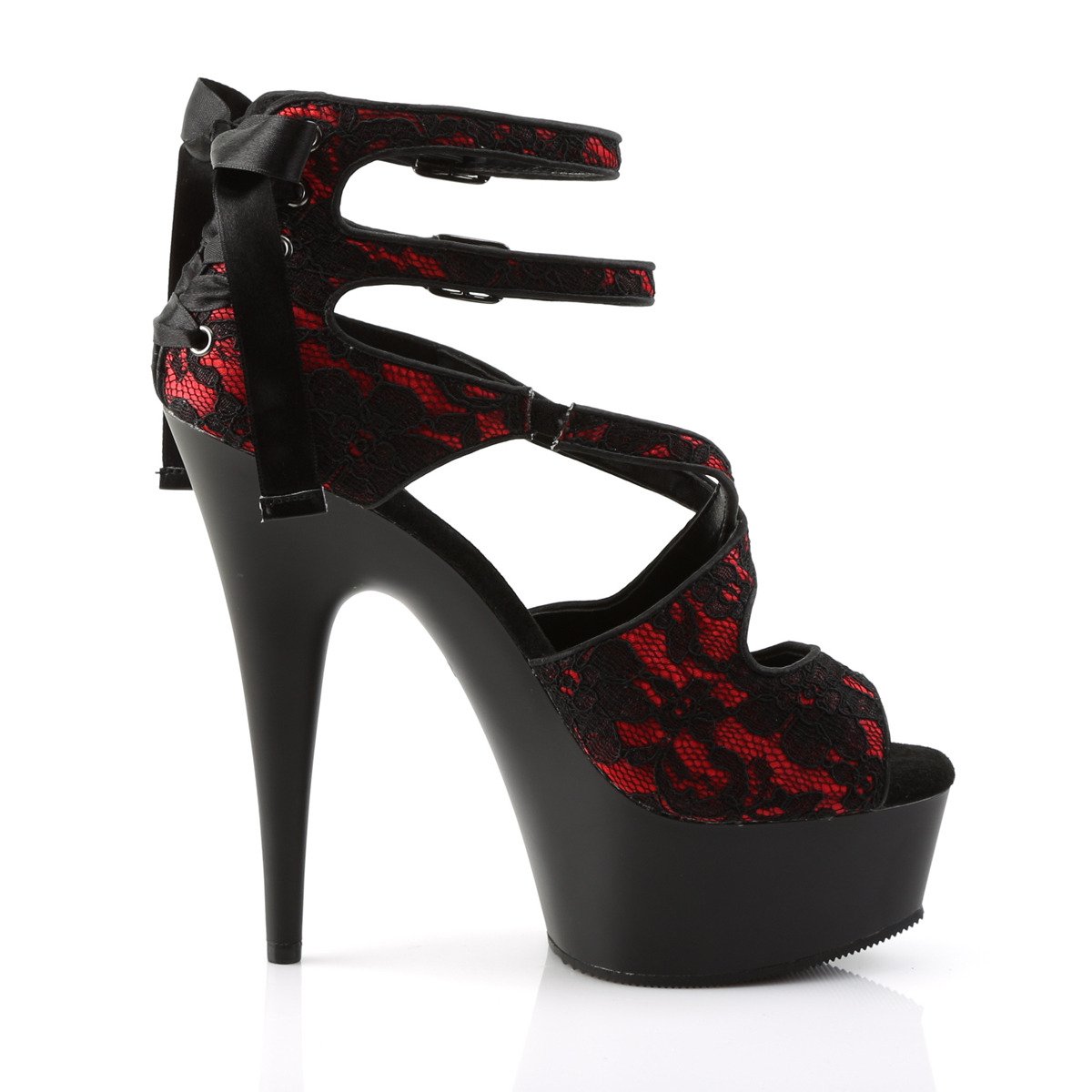Pleaser Delight-678LC RSA/B - Red Platform High-Heel Ankle Strap Heels