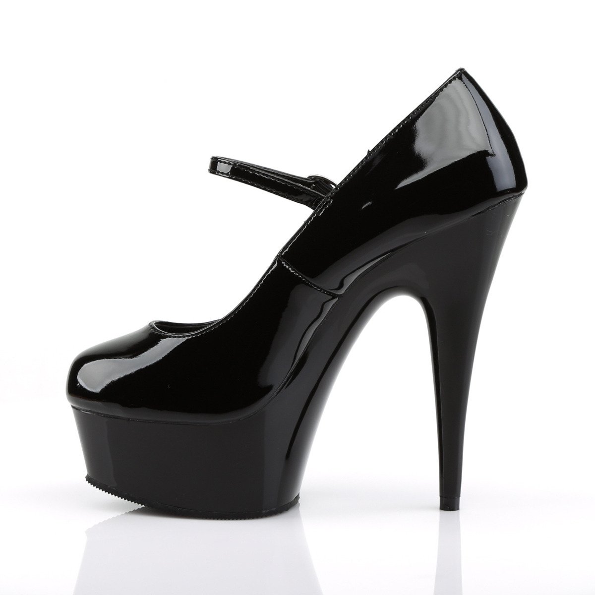 Pleaser Delight-687 B/M - Shiny Black Platform High-Heel Pumps With Straps