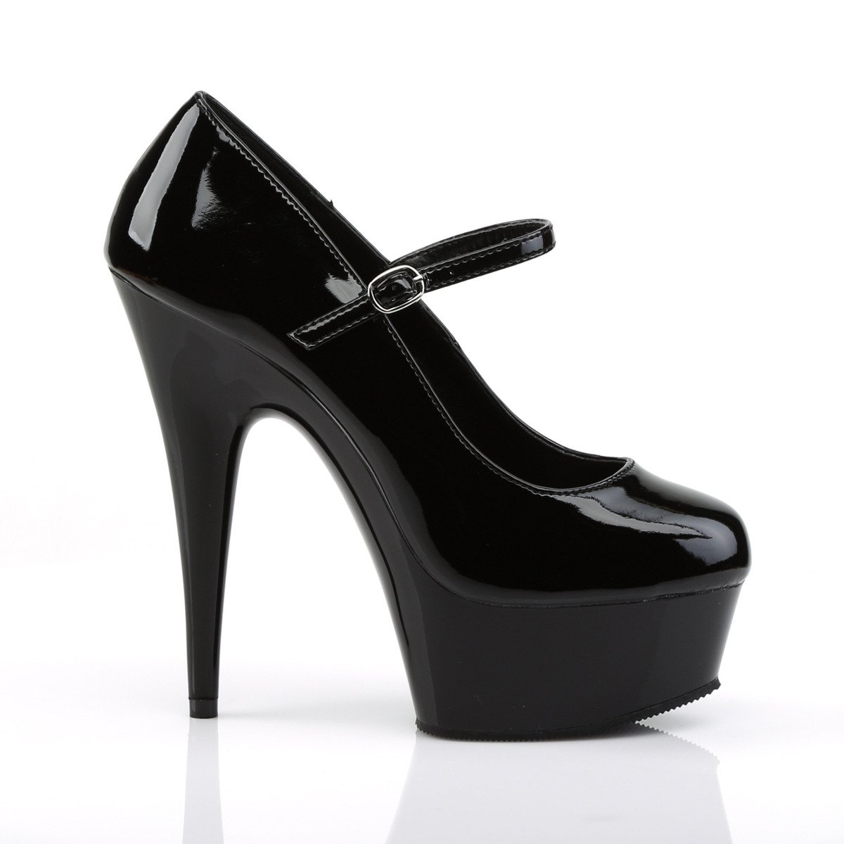 Pleaser Delight-687 B/M - Shiny Black Platform High-Heel Pumps With Straps