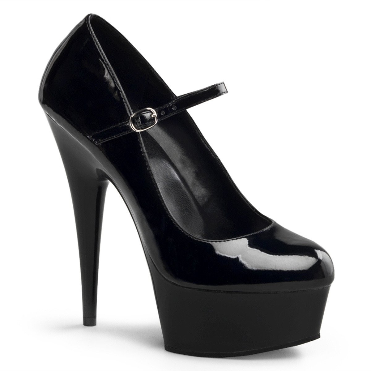 Pleaser Delight-687 B/M - Shiny Black Platform High-Heel Pumps With Straps