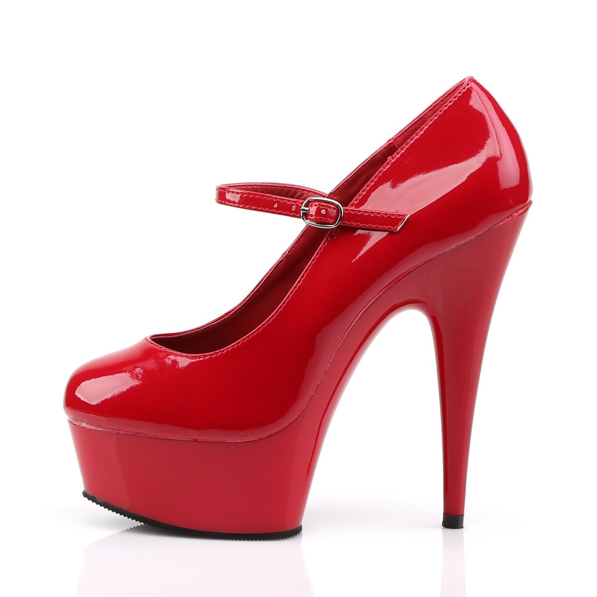 Pleaser Delight-687 R/M - Shiny Red Platform High-Heel Pumps With Straps