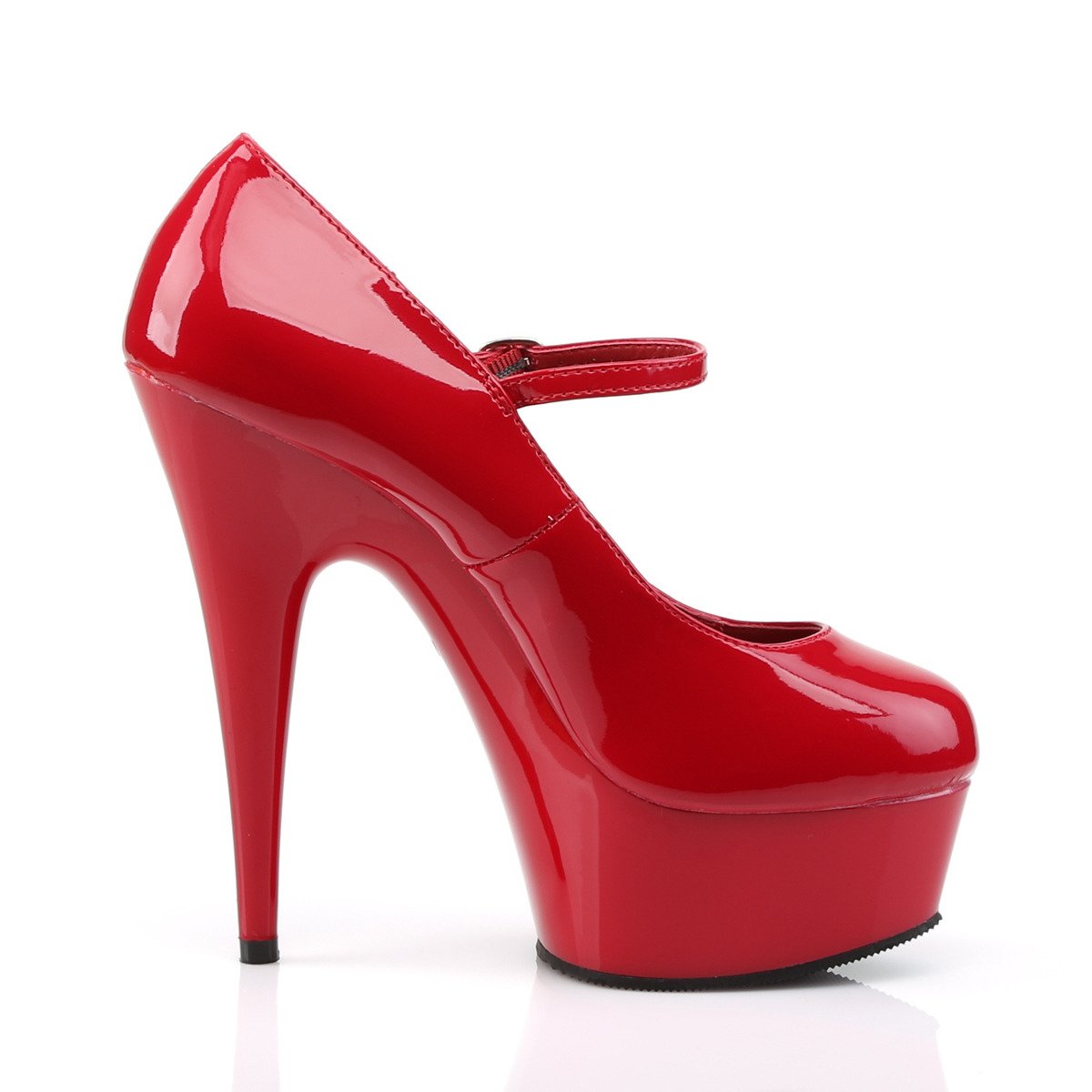 Pleaser Delight-687 R/M - Shiny Red Platform High-Heel Pumps With Straps