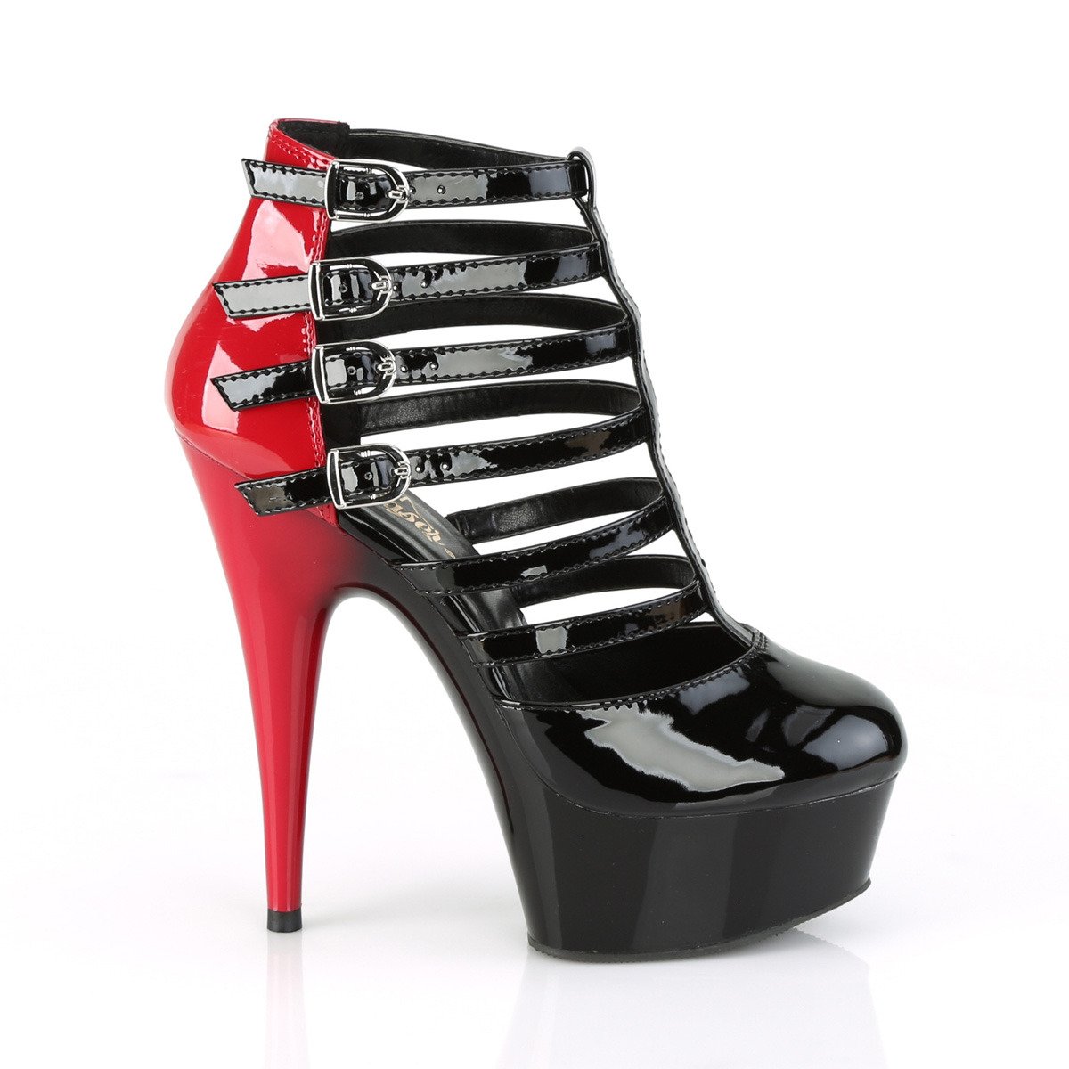Pleaser Delight-695 B-R/B - Shiny Black Platform High-Heel Strap Heels