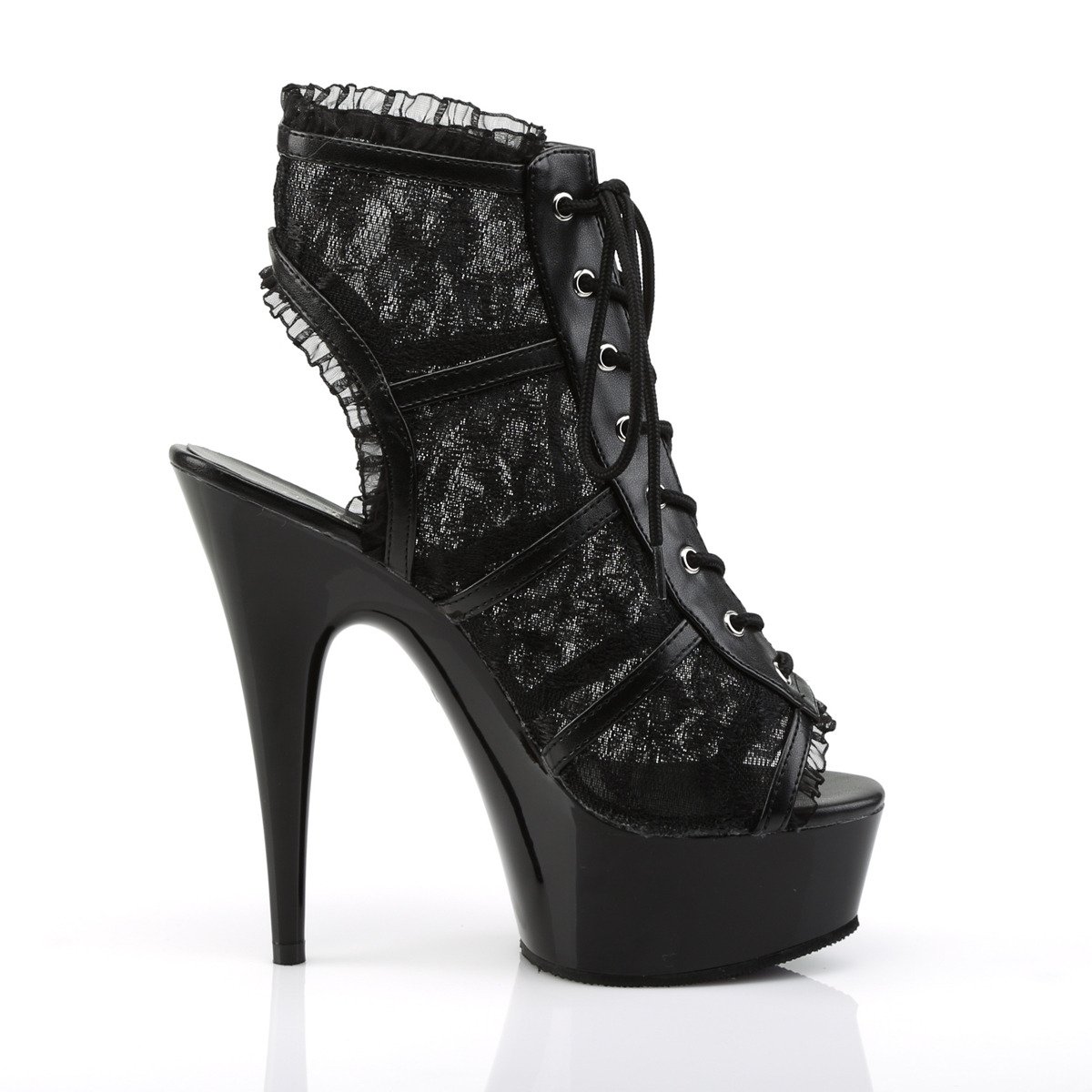 Pleaser Delight-696LC BM/M - Black Platform High-Heel Ankle Booties