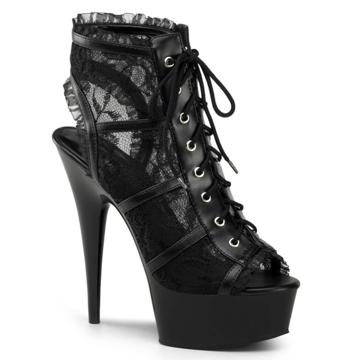 Pleaser Delight-696LC BM/M - Black Platform High-Heel Ankle Booties