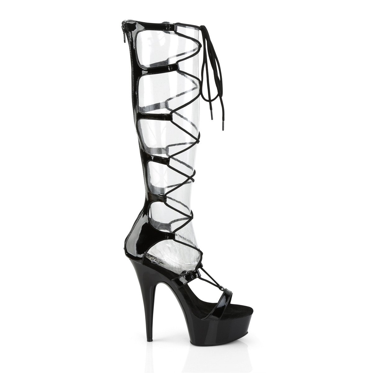 Pleaser Delight-698 B/M - Shiny Black Platform High-Heel Strap Heels