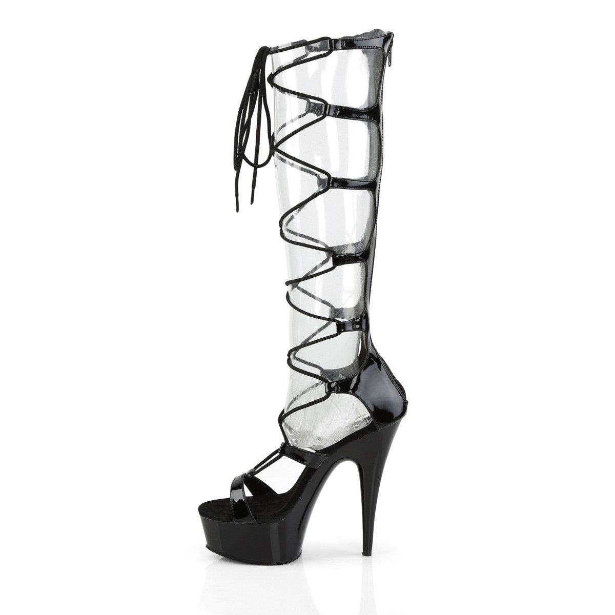 Pleaser Delight-698 B/M - Shiny Black Platform High-Heel Strap Heels