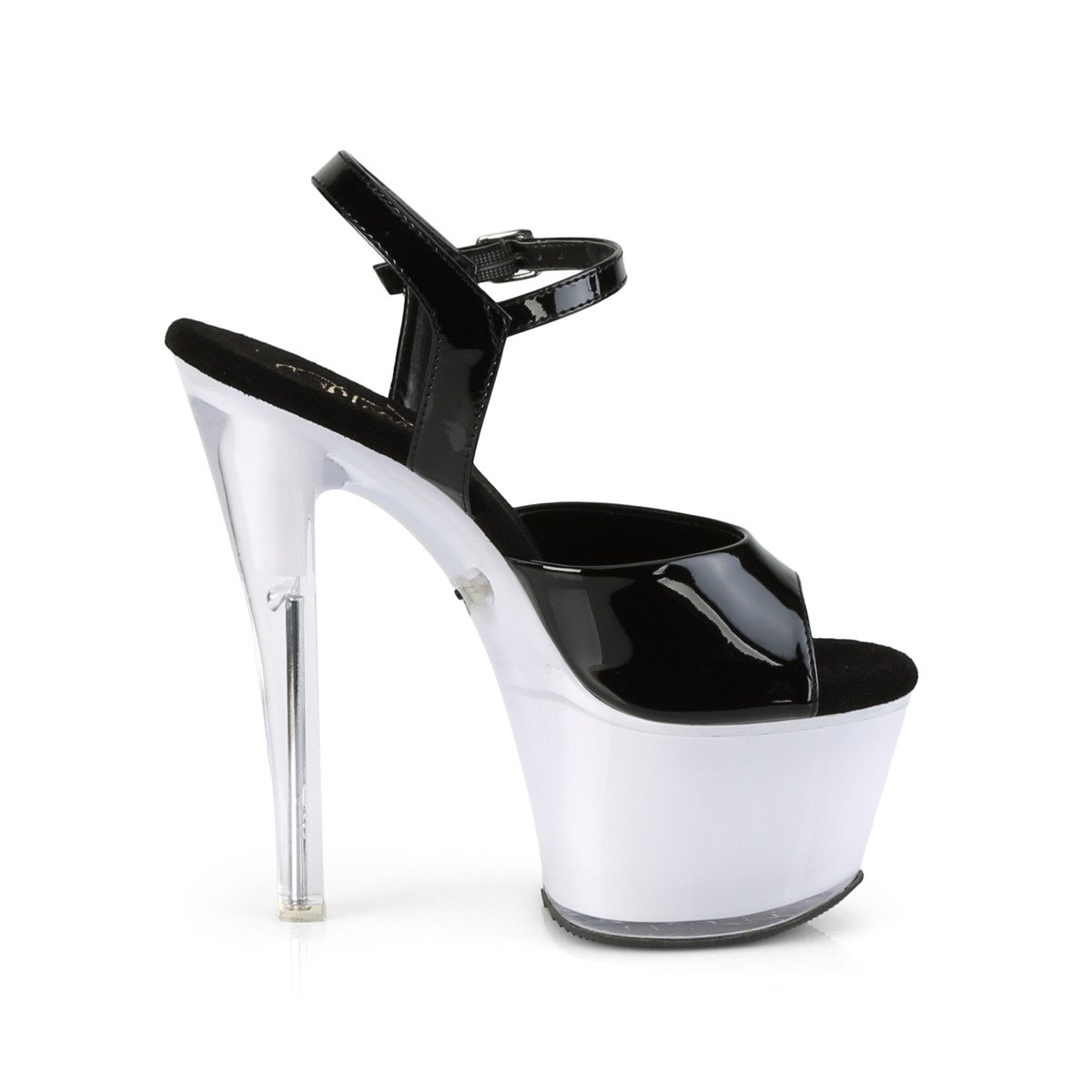 Pleaser Discolite-709 B/WGLOW - Shiny Black Illuminating High-Platform Sandals