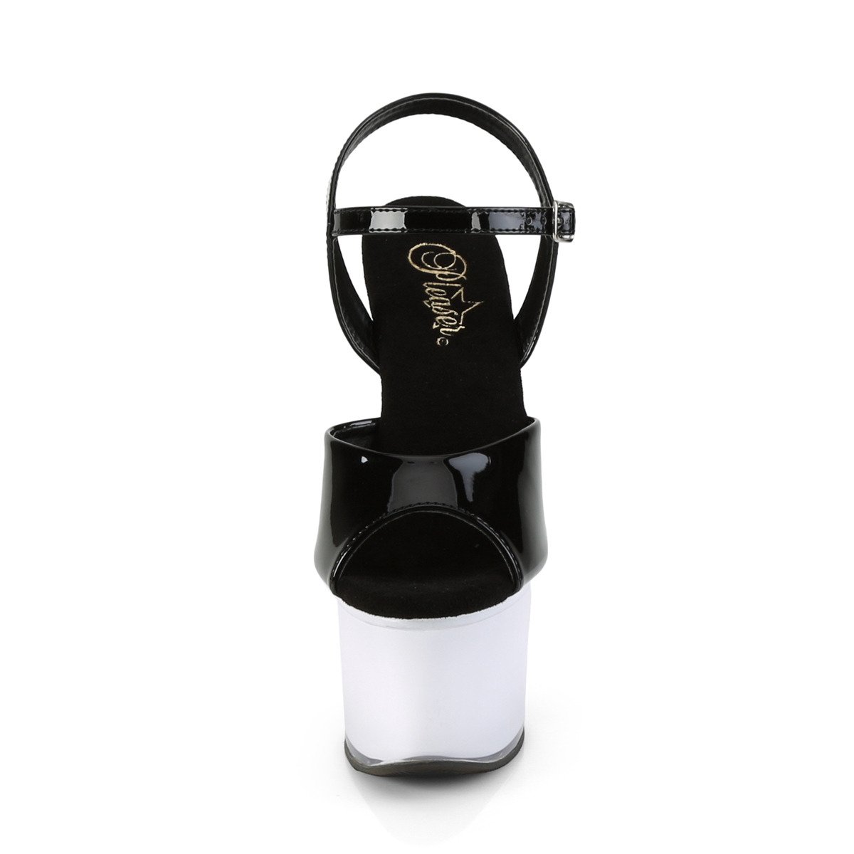 Pleaser Discolite-709 B/WGLOW - Shiny Black Illuminating High-Platform Sandals