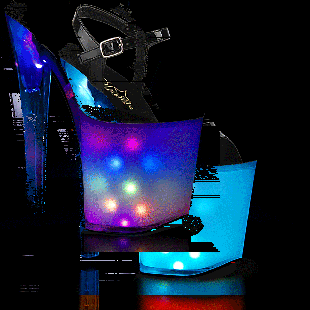 Pleaser Discolite-809 B/WGLOW - Shiny Black Illuminating High-Platform Sandals