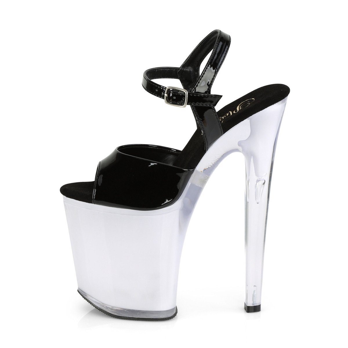 Pleaser Discolite-809 B/WGLOW - Shiny Black Illuminating High-Platform Sandals