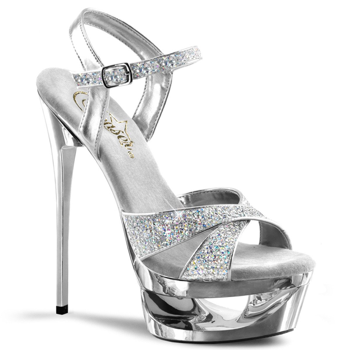 Pleaser Eclipse-619G S/M - Silver Platform High-Heel Sandals