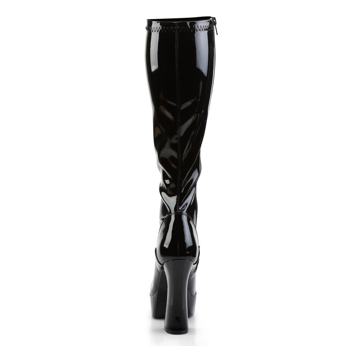 Pleaser Electra-2000Z B - Shiny Black Platform High Chunky-Heel Knee High Boots