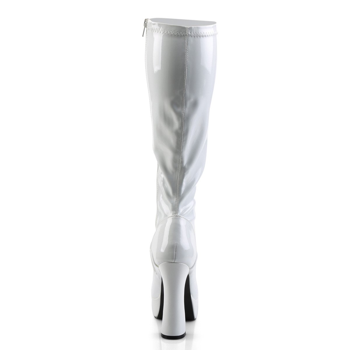 Pleaser Electra-2000Z W - Shiny White Platform High Chunky-Heel Knee High Boots