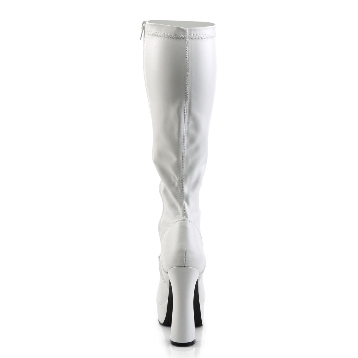 Pleaser Electra-2000Z W/PU - White Platform High Chunky-Heel Knee High Boots
