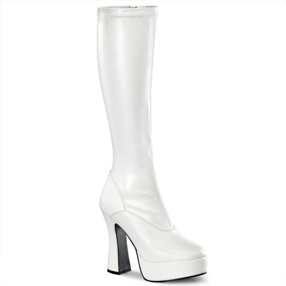 Pleaser Electra-2000Z W/PU - White Platform High Chunky-Heel Knee High Boots