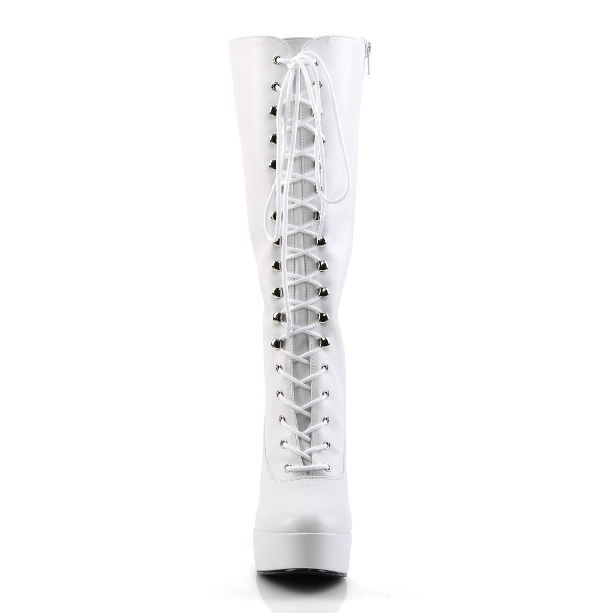 Pleaser Electra-2020 W/PU - White Platform High Chunky-Heel Knee High Boots