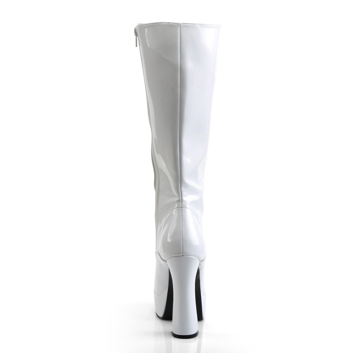 Pleaser Electra-2020 W - Shiny White Platform High Chunky-Heel Knee High Boots