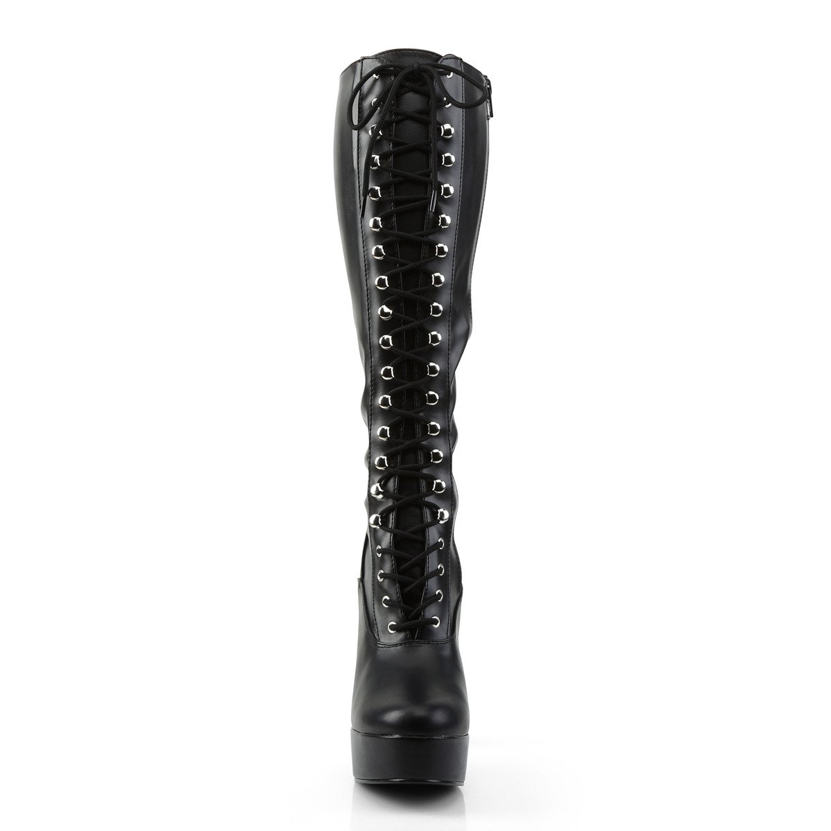 Pleaser Electra-2023 B/PU - Black Platform High Chunky-Heel Knee High Boots