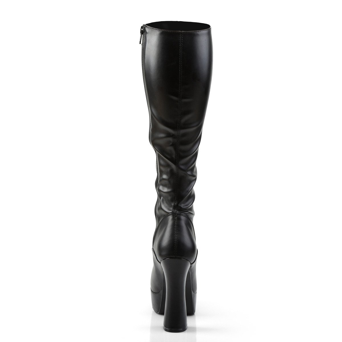 Pleaser Electra-2023 B/PU - Black Platform High Chunky-Heel Knee High Boots