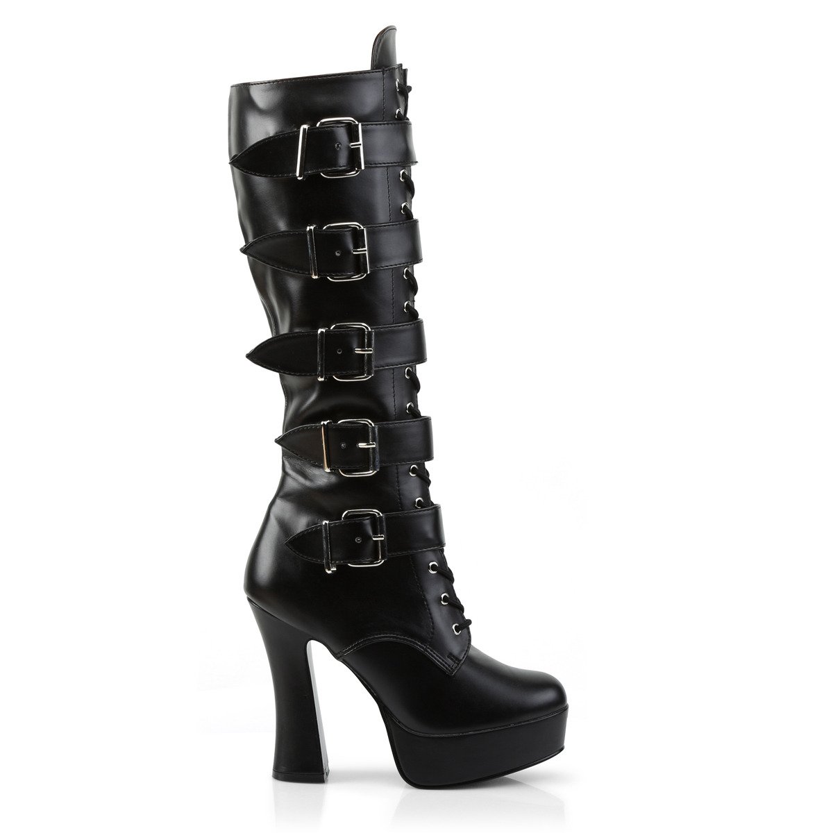 Pleaser Electra-2042 B/PU - Black Platform High Chunky-Heel Knee High Boots