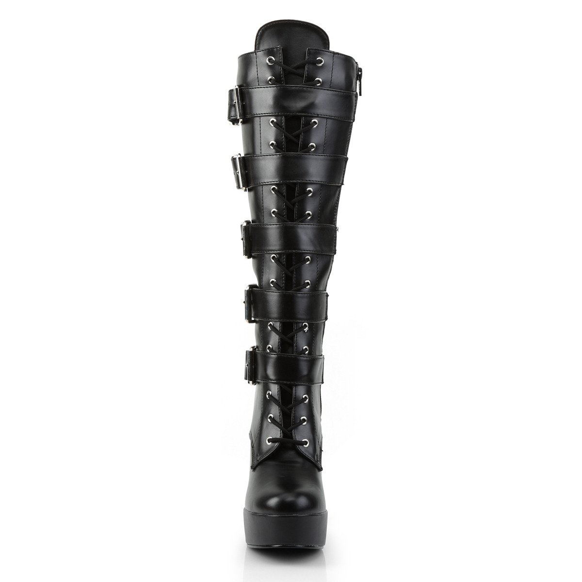 Pleaser Electra-2042 B/PU - Black Platform High Chunky-Heel Knee High Boots