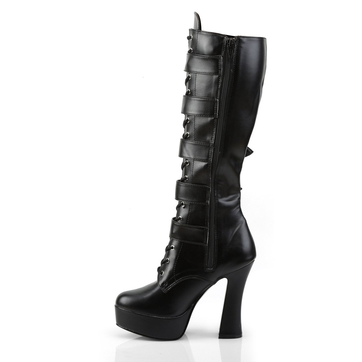 Pleaser Electra-2042 B/PU - Black Platform High Chunky-Heel Knee High Boots