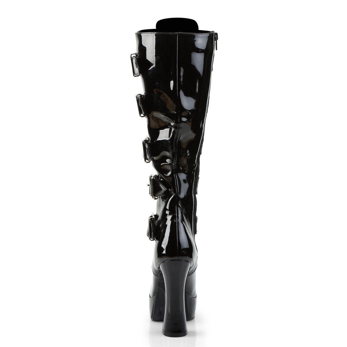 Pleaser Electra-2042 B - Shiny Black Platform High Chunky-Heel Knee High Boots