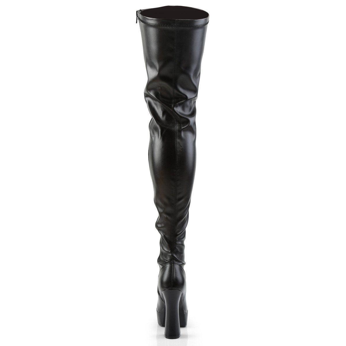 Pleaser Electra-3000Z B/PU - Black Platform High Chunky-Heel Thigh High Boots