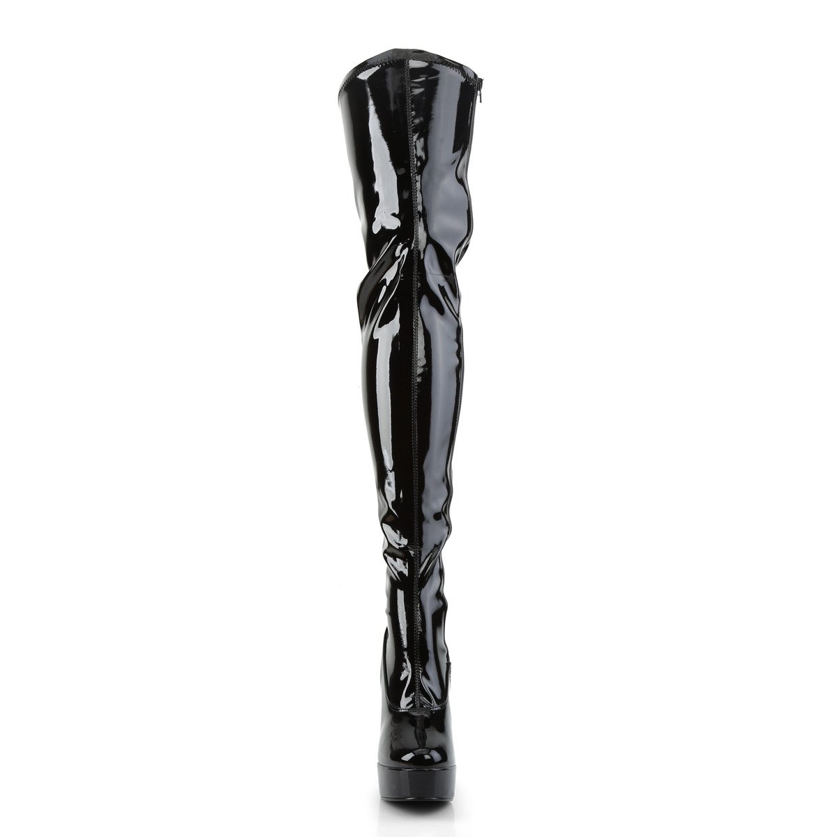 Pleaser Electra-3000Z B - Shiny Black Platform High Chunky-Heel Thigh High Boots
