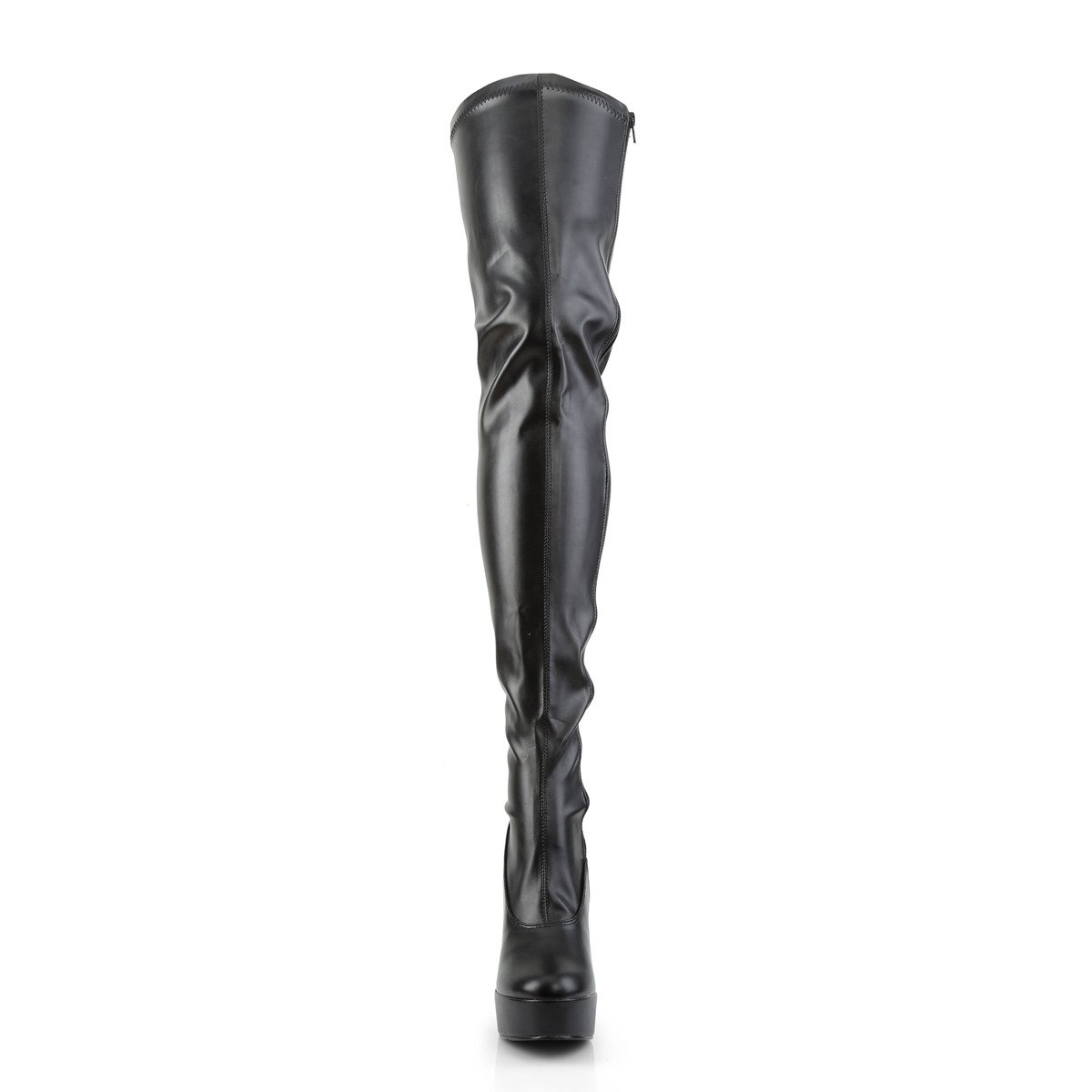 Pleaser Electra-3000Z B/PU - Black Platform High Chunky-Heel Thigh High Boots