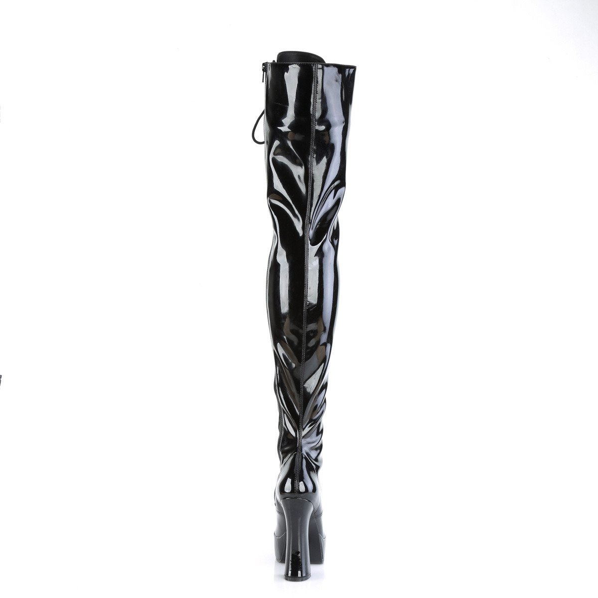 Pleaser Electra-3023 B - Shiny Black Platform High-Heel Knee High Boots