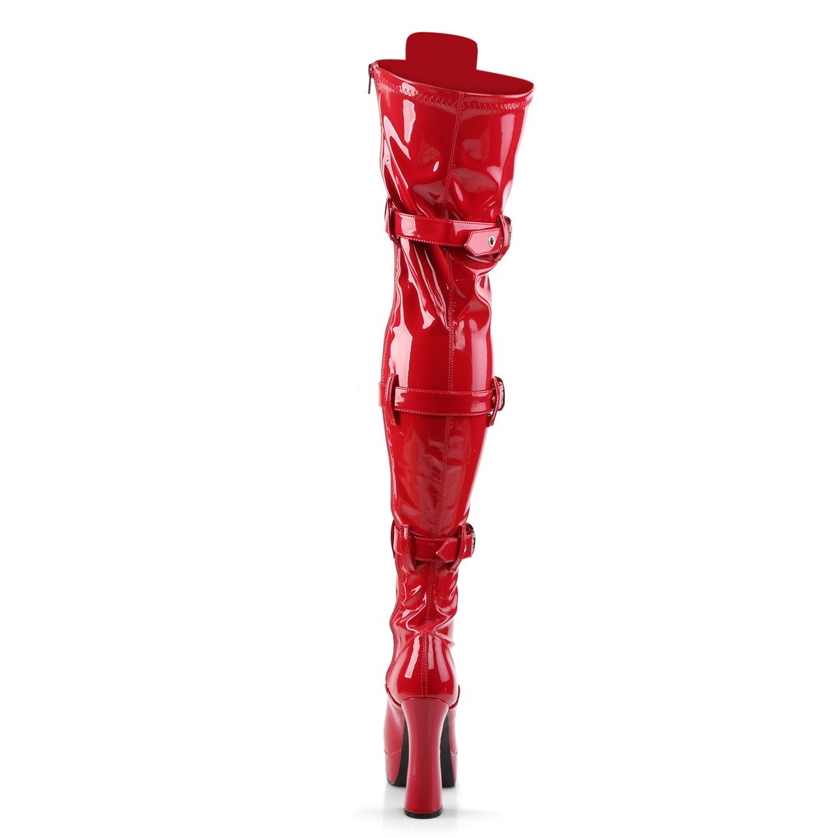 Pleaser Electra-3028 R - Shiny Red Platform High Chunky-Heel Thigh High Boots