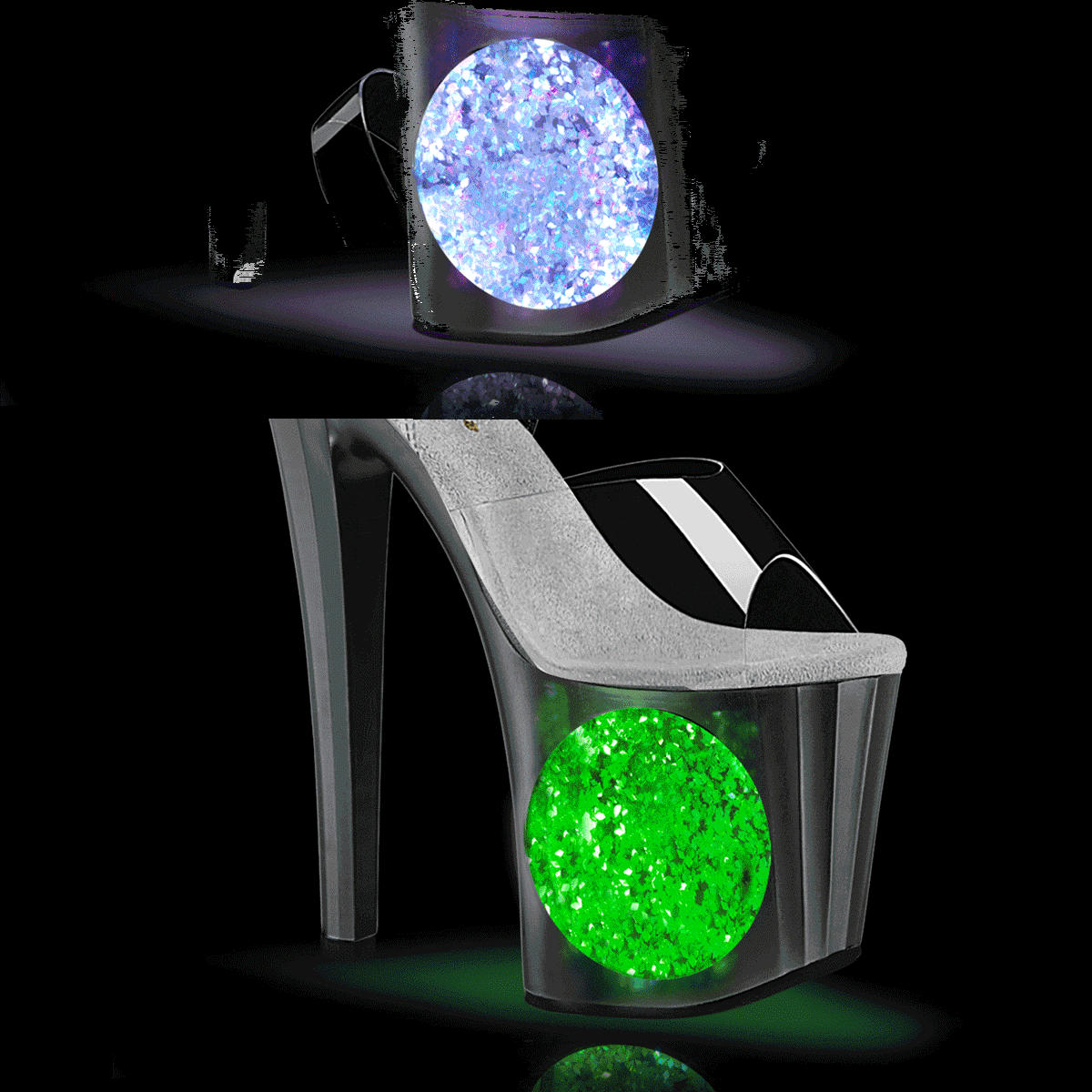 Pleaser Enchant-708LT-CIRCLE C/S-SG - Clear Illuminating High-Platform Sandals