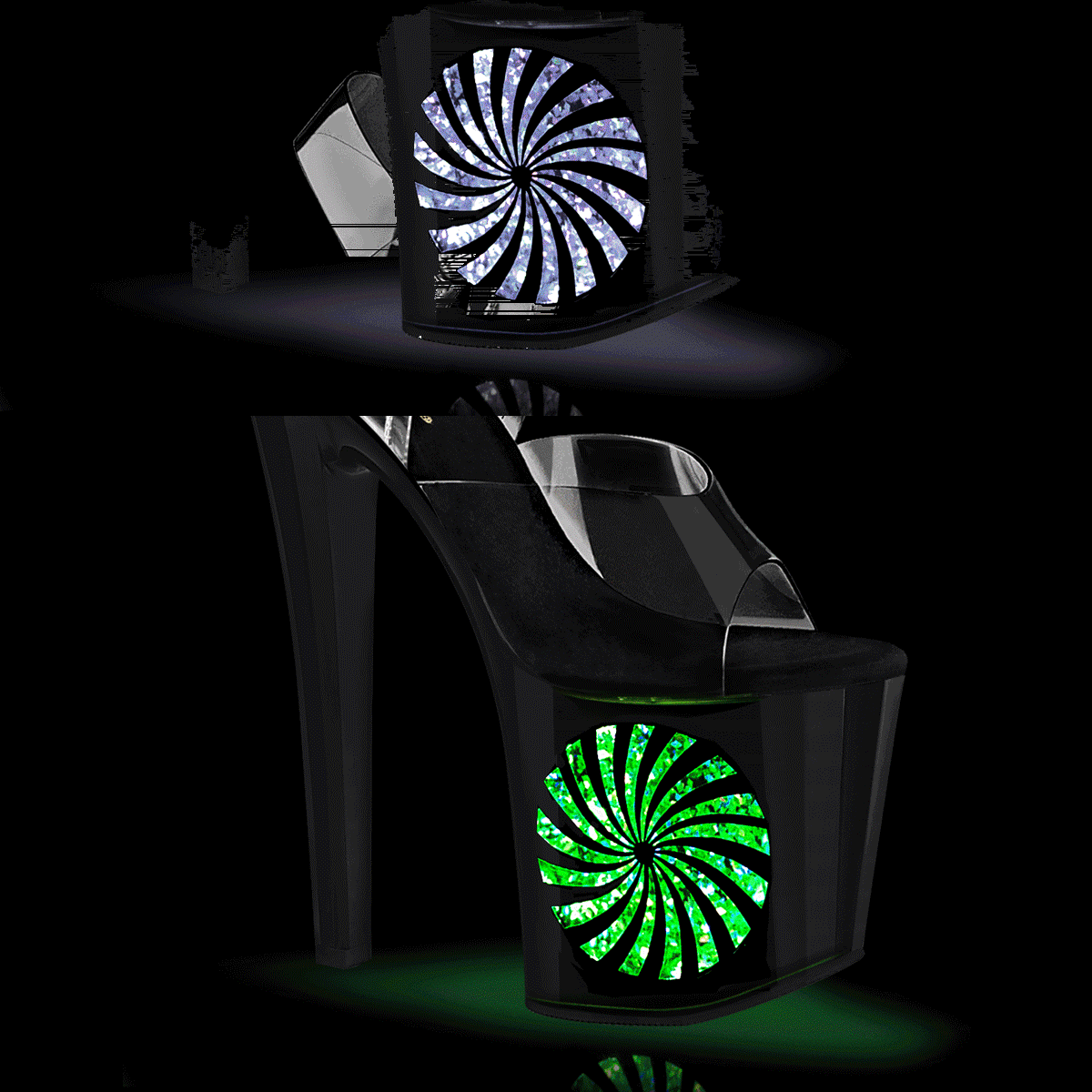 Pleaser Enchant-708LT-PINWHE C/B-SG - Clear Illuminating High-Platform Sandals