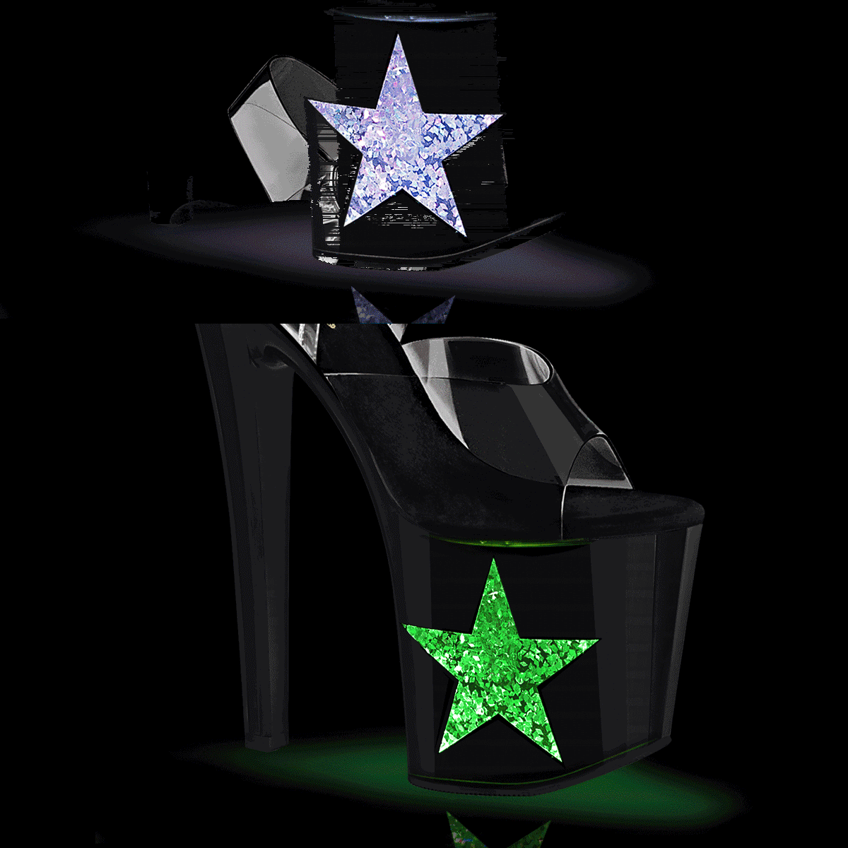 Pleaser Enchant-708LT-STAR C/B-SG - Clear Illuminating High-Platform Sandals