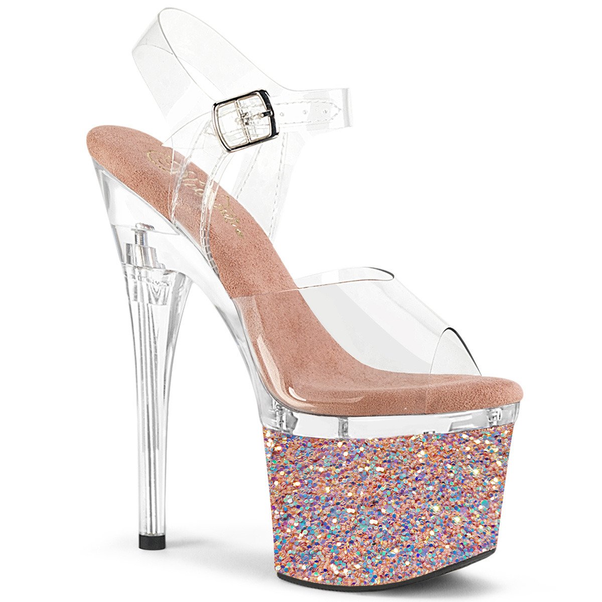 Pleaser Esteem-708LG C/C-ROGLDG - Clear High-Platform Sandals
