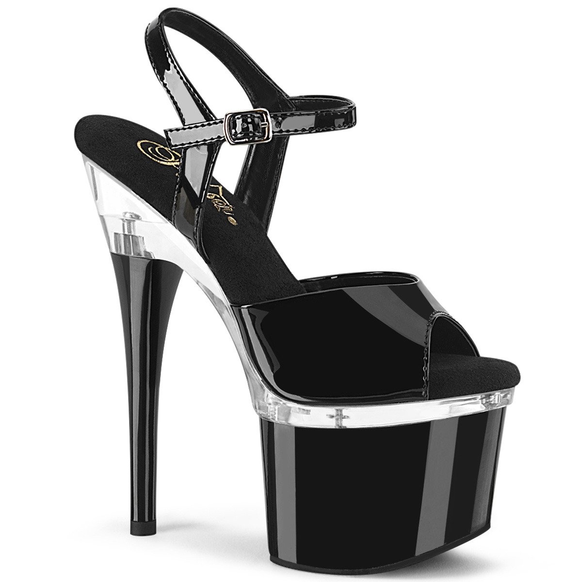 Pleaser Esteem-709 B/C-B - Shiny Black High-Platform Sandals