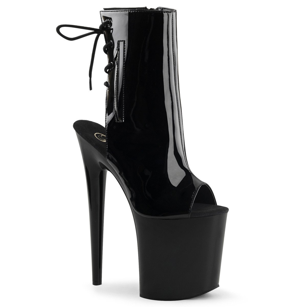 Pleaser Flamingo-1018 B/M - Shiny Black High-Platform Peep Toe Boots