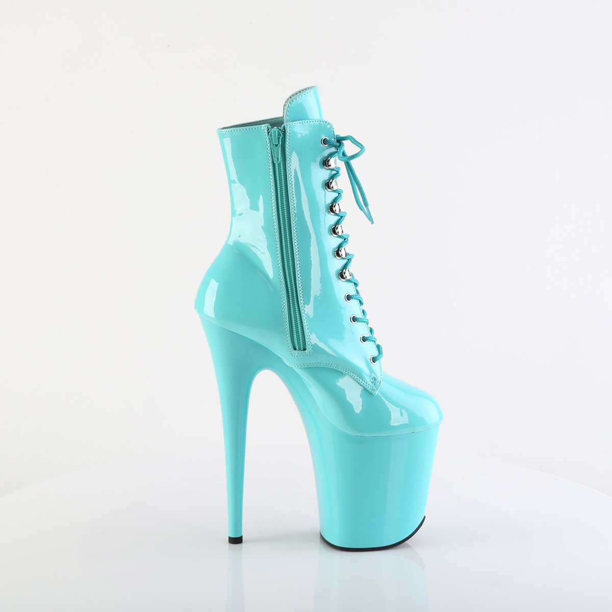 Pleaser Flamingo-1020 AQ/M - Shiny Turquoise High-Platform Ankle Boots