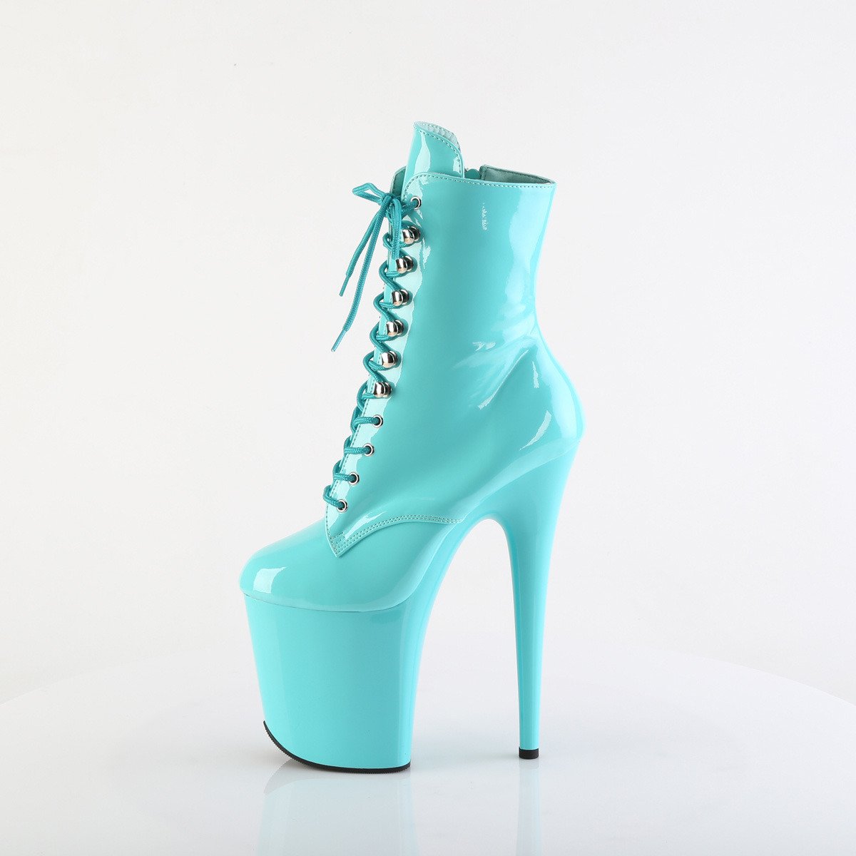 Pleaser Flamingo-1020 AQ/M - Shiny Turquoise High-Platform Ankle Boots