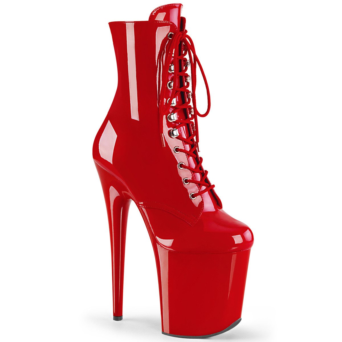 Pleaser Flamingo-1020 R/M - Shiny Red High-Platform Ankle Boots