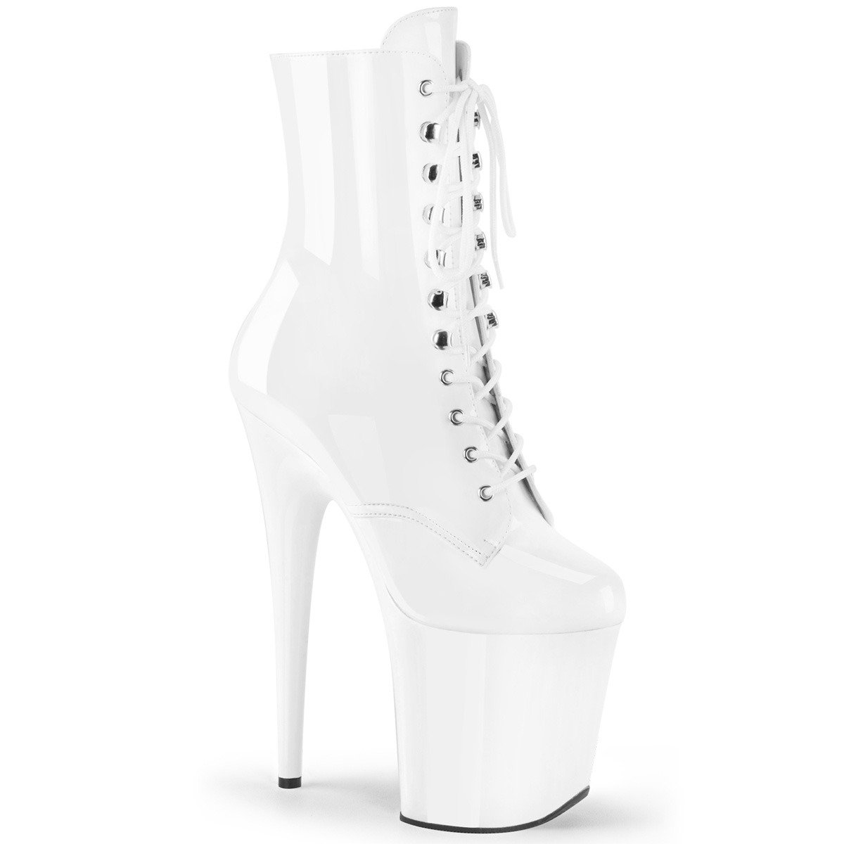 Pleaser Flamingo-1020 W/M - Shiny White High-Platform Ankle Boots