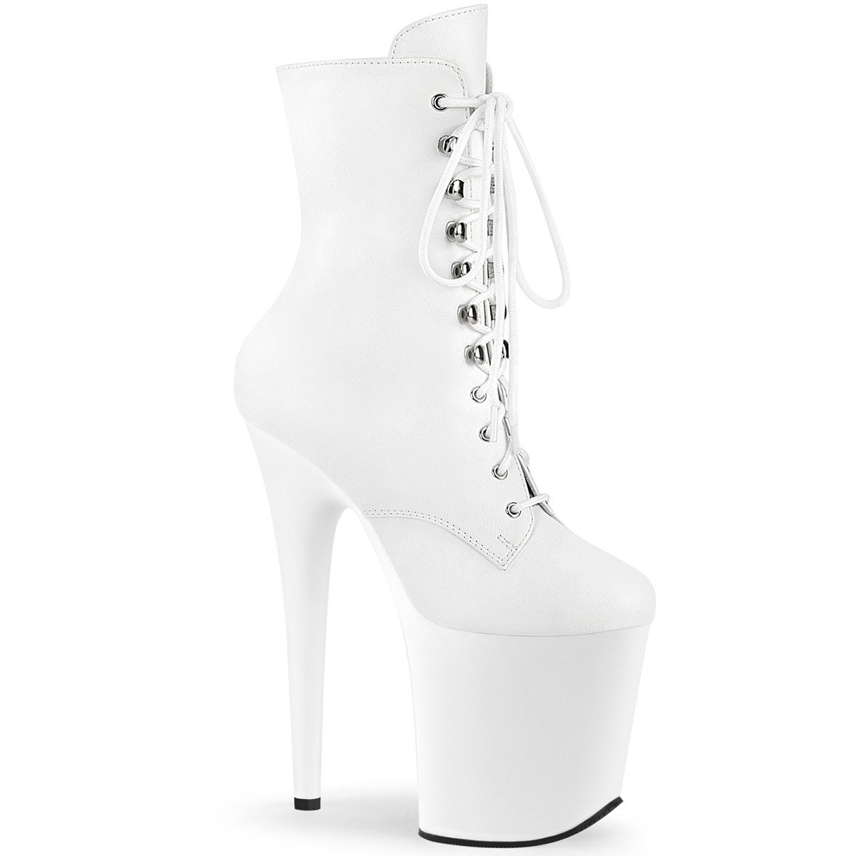 Pleaser Flamingo-1020 WPU/M - White High-Platform Ankle Boots