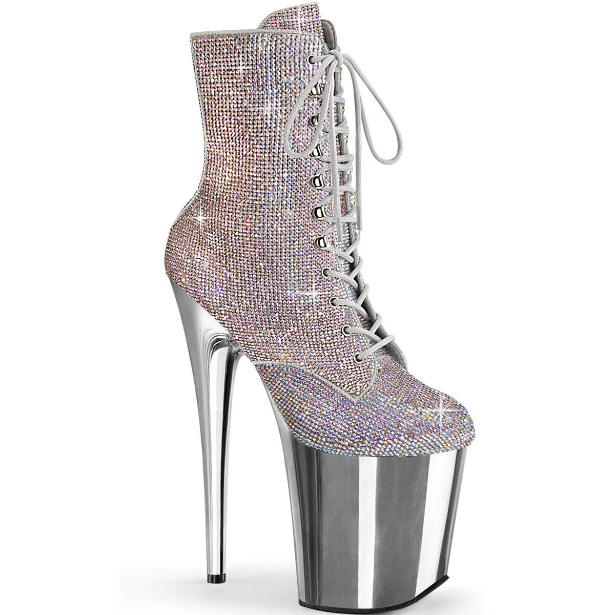 Pleaser Flamingo-1020CHRS SMC/SCH - Silver High-Platform Ankle Boots