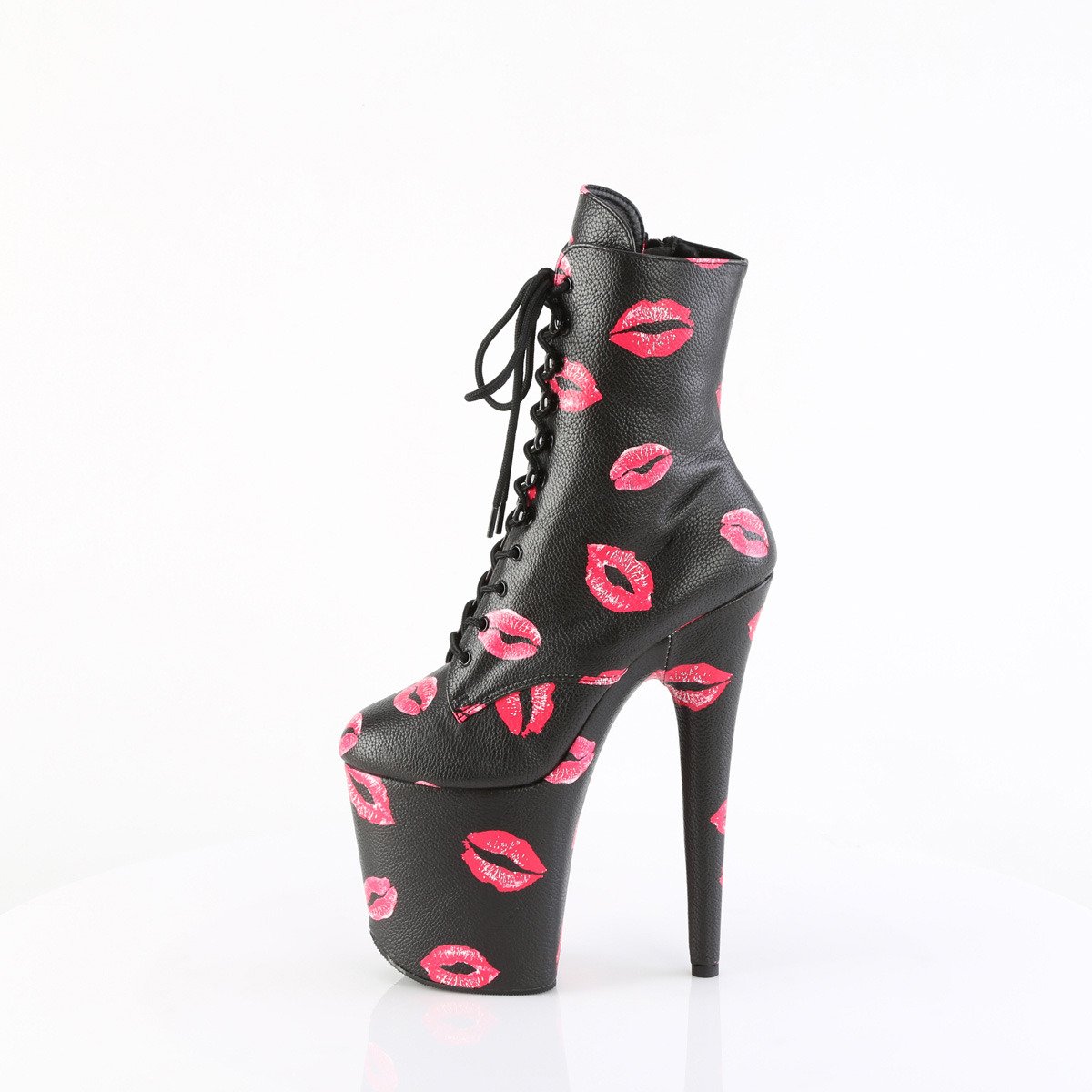 Pleaser Flamingo-1020KISSES BPU/M - Black High-Platform Ankle Boots
