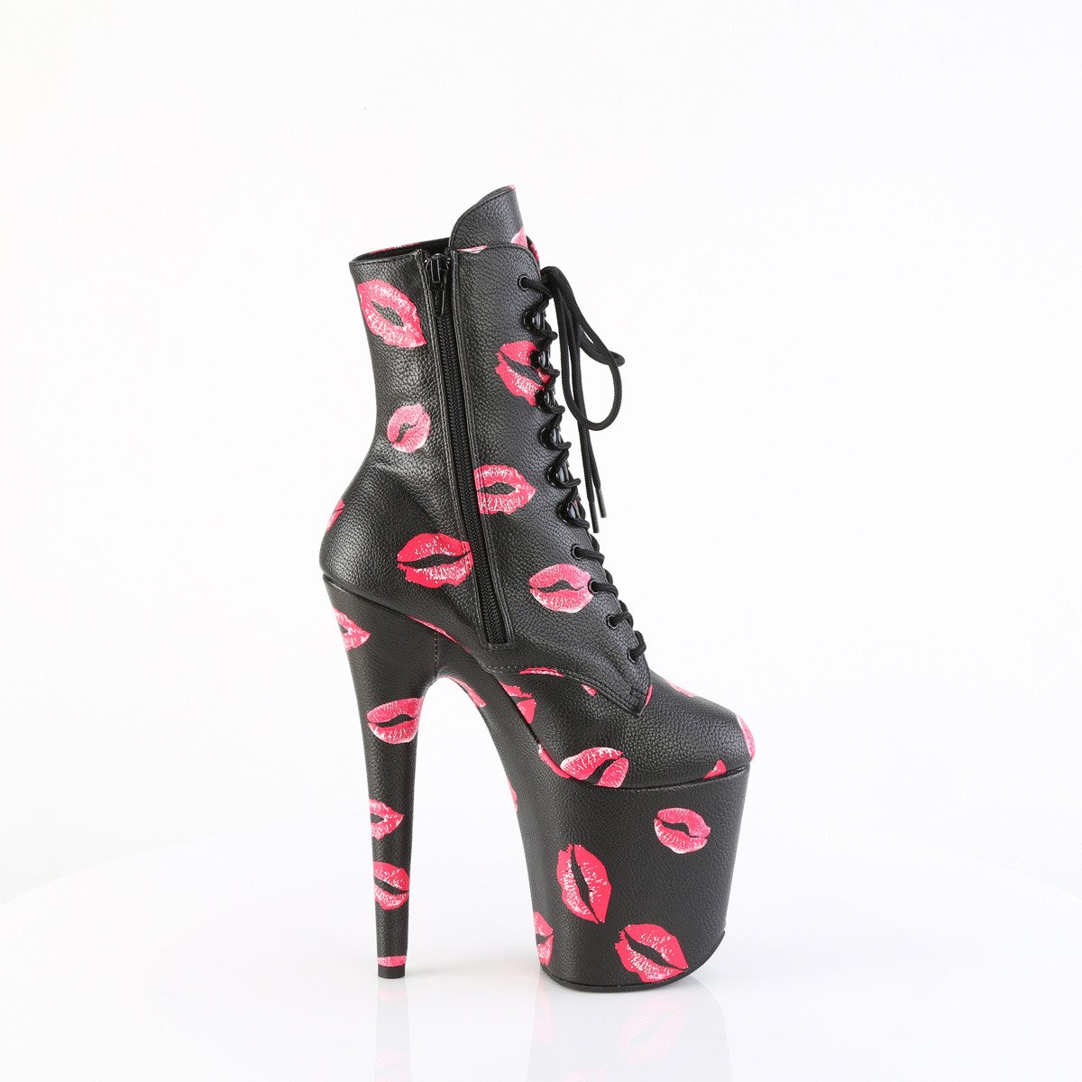 Pleaser Flamingo-1020KISSES BPU/M - Black High-Platform Ankle Boots