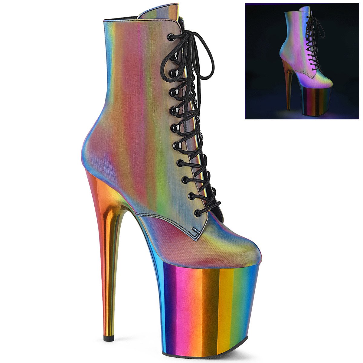 Pleaser Flamingo-1020RC RBW/RBWCH - Multicolour High-Platform Ankle Boots