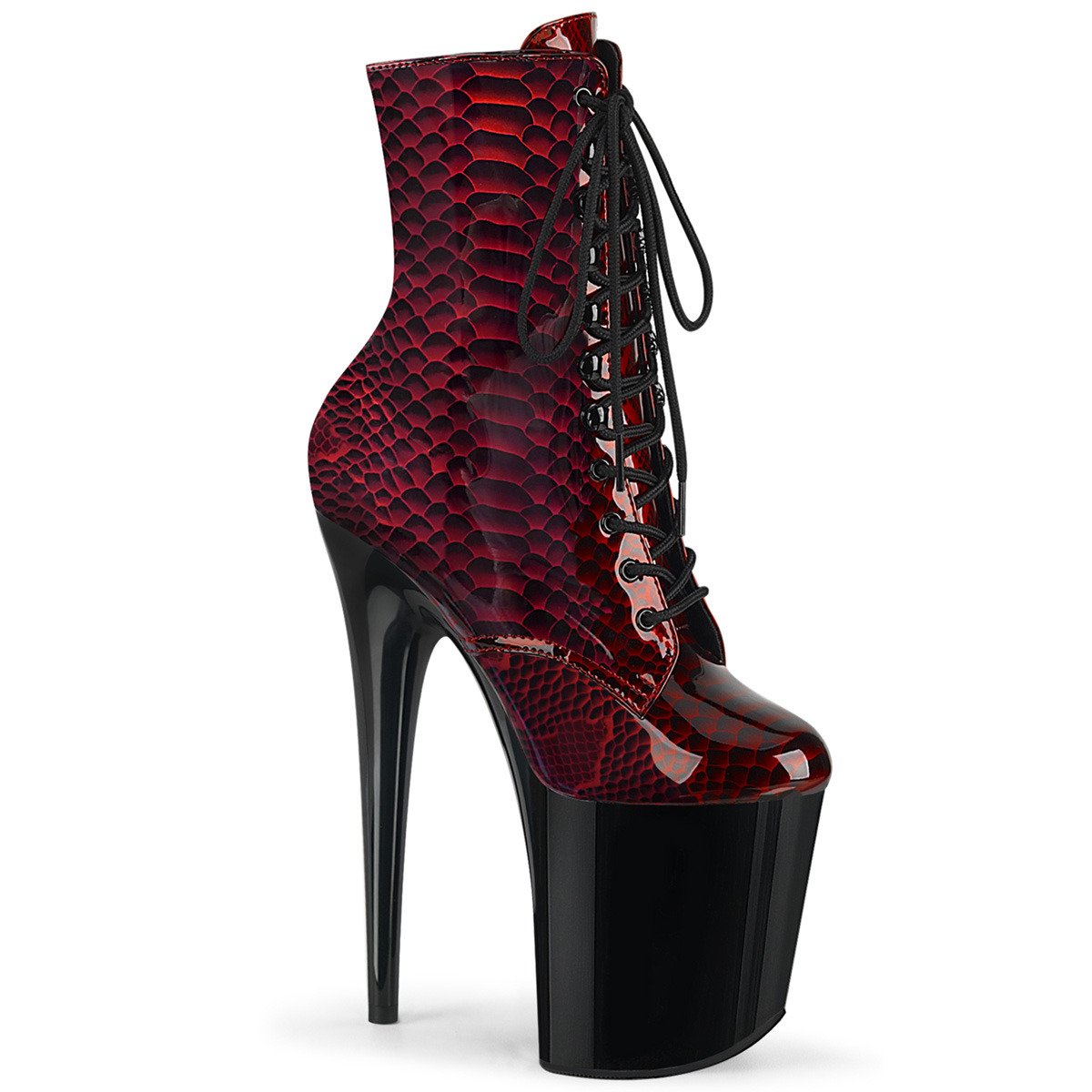 Pleaser Flamingo-1020SP RSPPT/B - Shiny Red High-Platform Ankle Boots